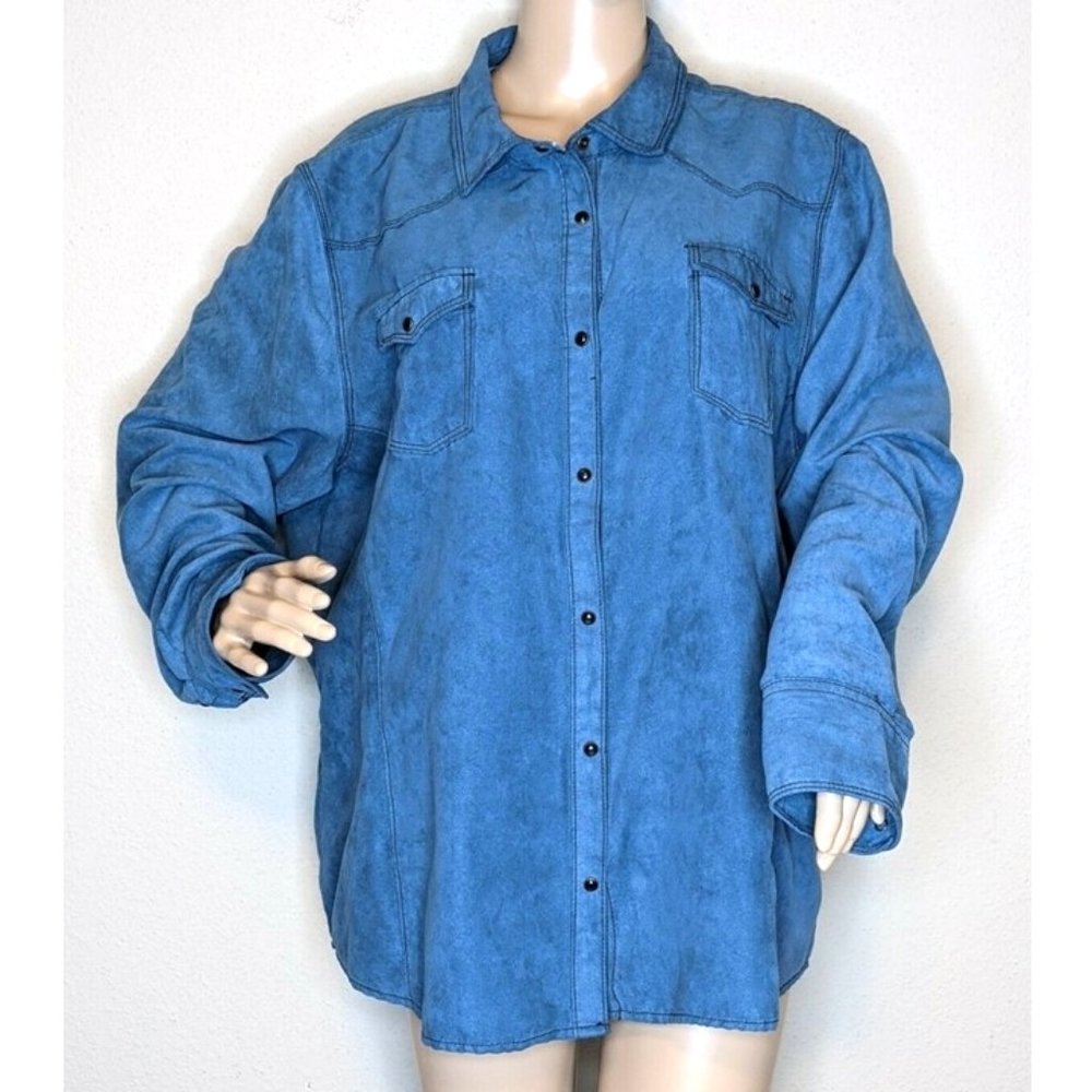 Women's Western Blue Shirt Size XXL LEGACY FALLS for HER Black Snaps Top Stitch